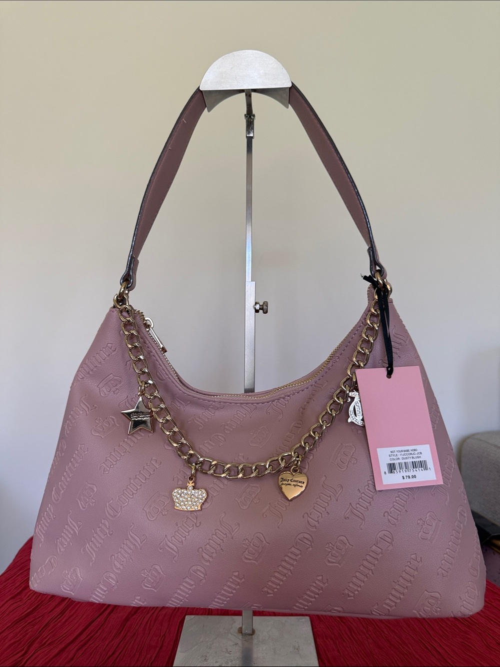 Juicy Couture Embossed Charm Shoulder Bag in Dusty Rose